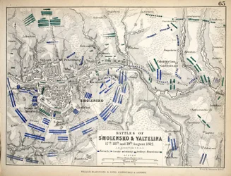 Carte des batailles de Smolensko et Valtelina, publiée par William Blackwood and Sons, Édimbourg et Londres, 1848